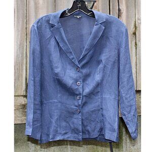 TARA JARMON Paris -"Ingrid" Lightweight Linen Blazer in Blue, 42, Made in France